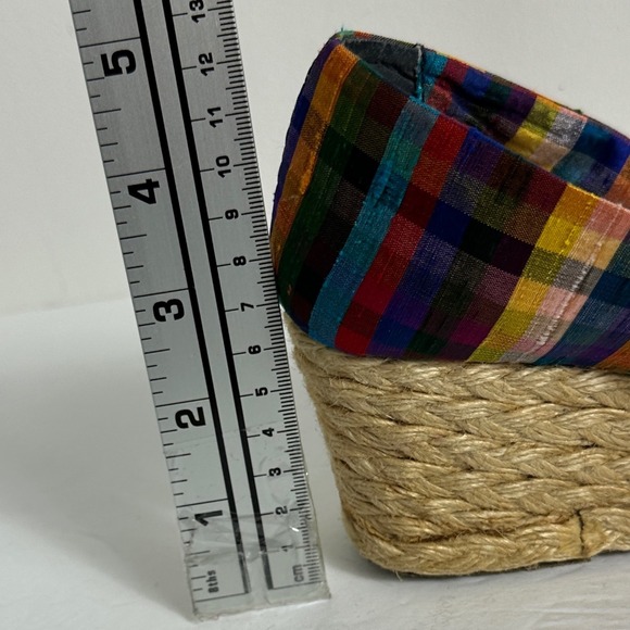 Ralph Lauren Espadrille Wedge Silk Shantung Plaid Peep Toe Sandals Womens Size 9 - Picture 8 of 12